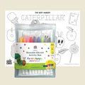 The HeyDoodle Australia The Very Hungry Caterpillar™ Classic Colouring & Doodle Mat showcases vibrant, playful illustrations inspired by The Very Hungry Caterpillar on a smooth, reusable silicone surface. In front of the mat sits a set of colourful dry-erase markers, ready for hours of creative colouring and doodling. Designed for endless use, this silicone mat easily wipes clean after each artistic session, making it perfect for mess-free fun.