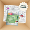 HeyDoodle Classic Mats boxed set featuring a dinosaur-themed reusable silicone activity mat and a pouch of nine colourful markers, including a sticker indicating second chance packaging.