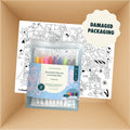 HeyDoodle Australia Speech Therapy reusable silicone mats and a set of markers in a clear pouch, featuring a second chance Damaged Packaging label overlay.