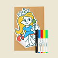 Reusable Gifting Card™ with princess character, an envelope and five markers on a beige background