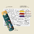 A4 reusable silicone mat with animal outlines and animal names, includes yellow, red, and purple markers plus green and orange gift tube.