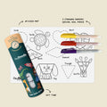HeyDoodle’s ShapeShifters Mini includes an A4 silicone animal mat, three markers (yellow, red, purple), and a green and orange gift tube.