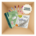 Natural Wonders Tales (Damaged Packaging) includes a green silicone storybook box, a folded silicone activity mat featuring black line drawings of landscapes, and eight colorful markers, perfect as a reusable travel activity set.